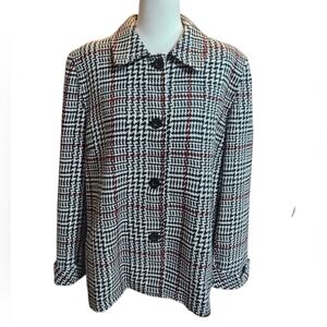 Koret Womens Houndstooth Button Front Lined Blazer - Black/ White/Red